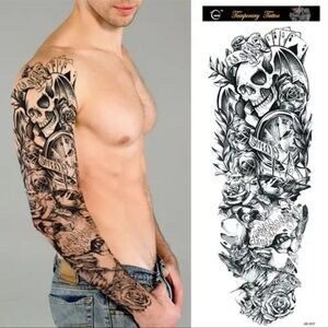 9 Sheets Large Full Arm Temporary Tattoo Sticker Men Women Cool Skull Forest